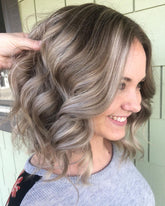 Wavy Ash Blonde Lob Wigs with Highlights 100% Real Human Hair for Caucasian Women